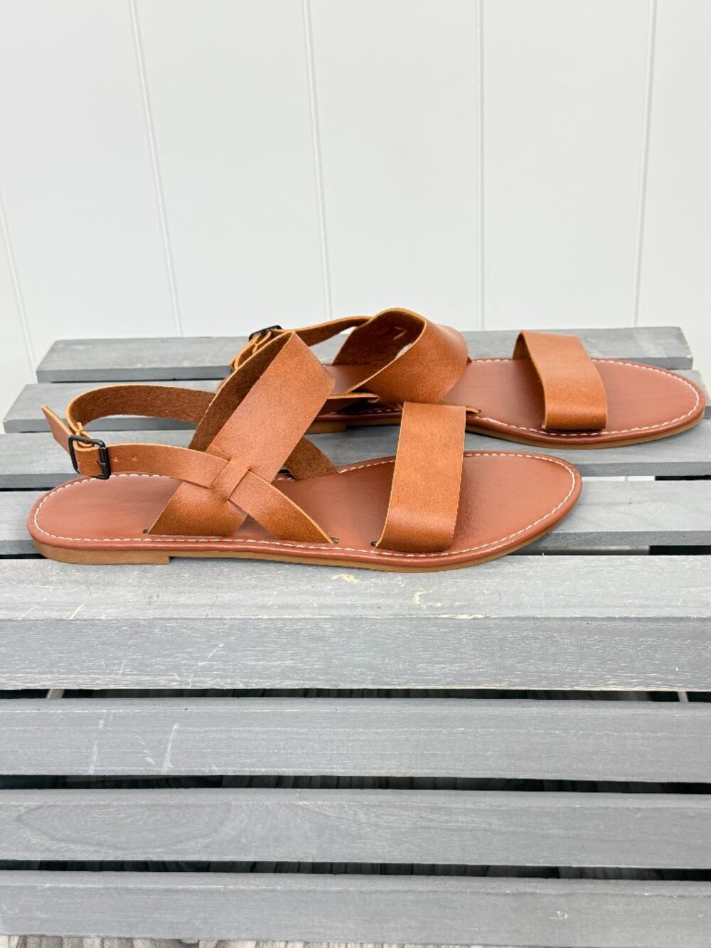 NWOT Women's Ankle Strap Sandals Brown Size 43 Boardwalk Cognac Summer Plus